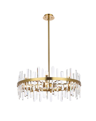 Serena 32 inch crystal round chandelier in satin gold