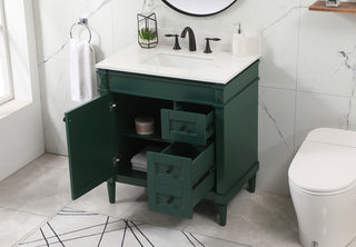 32 inch Single bathroom vanity in green with backsplash