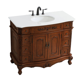 42 inch Single Bathroom vanity in Teak with ivory white engineered marble