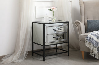 21 inch mirrored two drawers end table in black