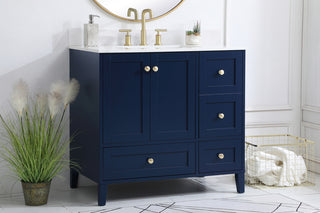 36 inch Single Bathroom Vanity in Blue with Backsplash