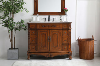 42 inch Single Bathroom vanity in Teak with ivory white engineered marble