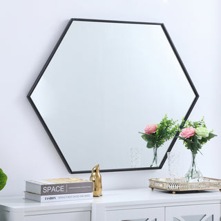 Metal frame hexagon mirror 30 inch in Black