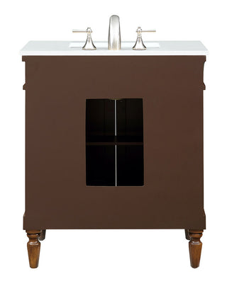 30 inch Single Bathroom vanity in Walnut with ivory white engineered marble