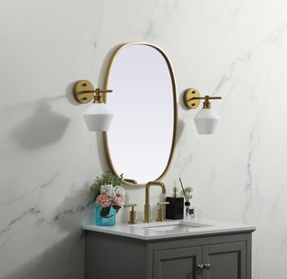 Metal Frame Oval Mirror 20x30 Inch in Brass