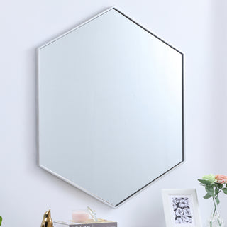 Metal frame hexagon mirror 41 inch in silver