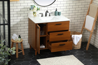 36 inch bathroom vanity in Teak with backsplash