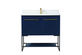 36 inch Single bathroom vanity in blue with backsplash