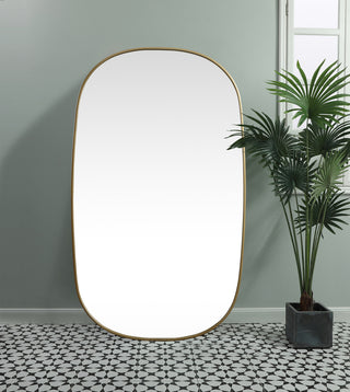 Metal Frame Oval Mirror 36x60 Inch in Brass