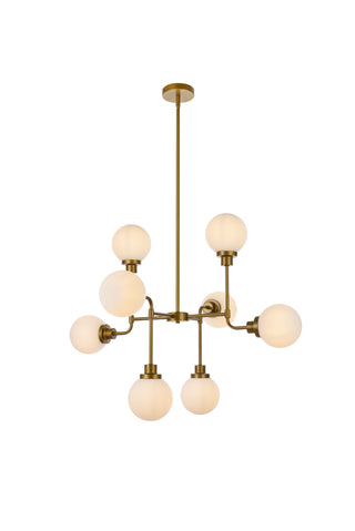 Hanson 8 lights pendant in brass with frosted shade