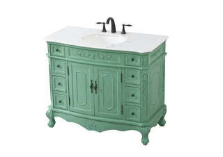 42 inch Single Bathroom vanity in vintage mint with ivory white engineered marble