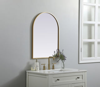 Metal Frame Arch Mirror 22x30 Inch in Brass