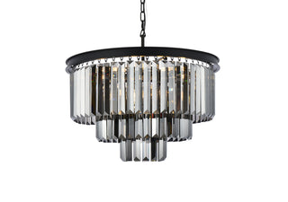 Sydney 9 light Matte Black Chandelier Silver Shade (Grey) Royal Cut Crystal