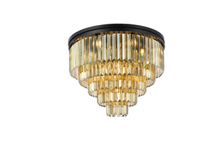 Sydney 17 light Matte Black Flush Mount Golden Teak (Smoky) Royal Cut Crystal