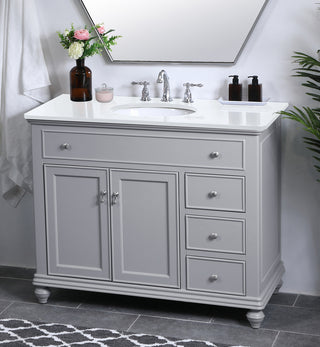 42 inch Single Bathroom vanity in light grey with ivory white engineered marble