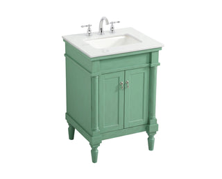 24 inch Single Bathroom vanity in vintage mint with ivory white engineered marble