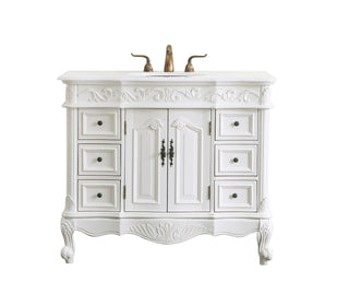 42 inch Single Bathroom vanity in antique white with ivory white engineered marble