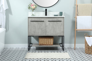 36 inch Single bathroom vanity in concrete grey with backsplash