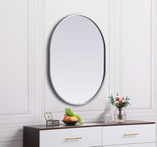 Metal Frame Oval Mirror 24x30 Inch in Silver