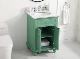 24 inch Single Bathroom vanity in vintage mint with ivory white engineered marble