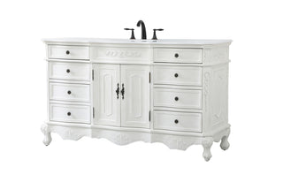 60 inch Single Bathroom vanity in antique white with ivory white engineered marble