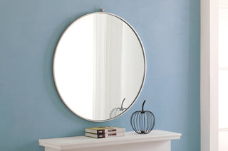 Metal frame Round Mirror with decorative hook 32 inch Silver finish