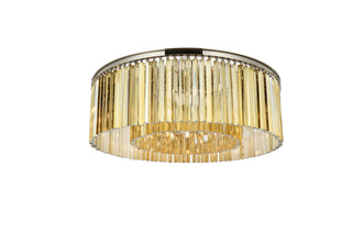 Sydney 10 light polished nickel Flush Mount Golden Teak (Smoky) Royal Cut Crystal