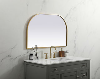 Metal Frame Arch Mirror 39x24 Inch in Brass