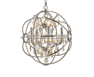 Geneva 5 light polished nickel Pendant Golden Teak (Smoky) Royal Cut crystal