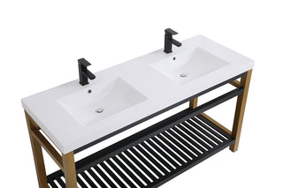 60 inch Double Bathroom Metal Vanity in Golden Black