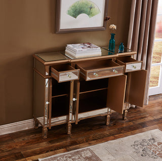 3 Drawer 4 Door Cabinet 48 .In. X 14 In. X 36 In. In Gold Clear