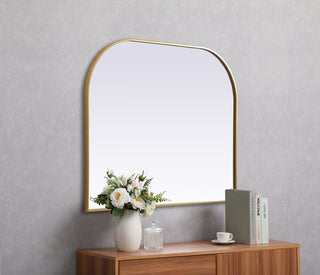 Metal Frame Arch Mirror 42x34 Inch in Brass