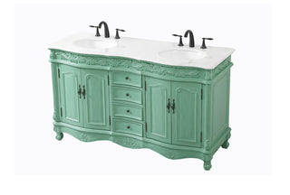 60 inch double Bathroom vanity in vintage mint with ivory white engineered marble