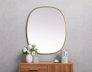 Metal Frame Oval Mirror 30x36 Inch in Brass