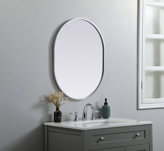 Metal Frame Oval Mirror 24x30 Inch in Silver