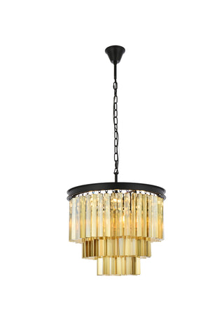 Sydney 9 light Matte Black Chandelier Golden Teak (Smoky) Royal Cut Crystal