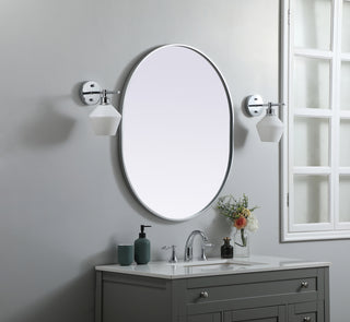 Metal Frame Oval Mirror 30x36 Inch in Silver