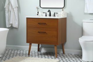 30 inch Single bathroom vanity in teak with backsplash