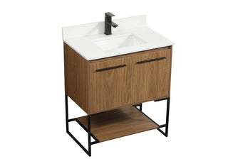 30 inch Single bathroom vanity in walnut brown with backsplash