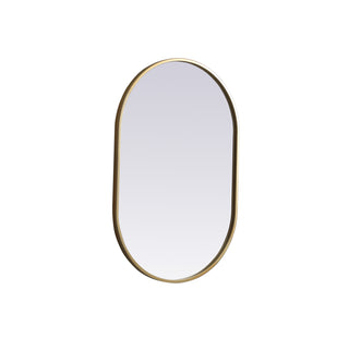 Metal Frame Oval Mirror 20x30 Inch in Brass