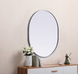 Metal Frame Oval Mirror 30x36 Inch in Silver