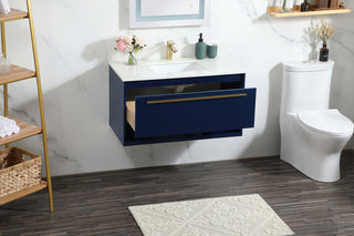 36 inch Single bathroom vanity in blue with backsplash