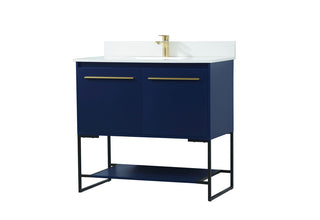 36 inch Single bathroom vanity in blue with backsplash