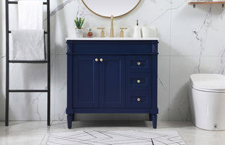 36 inch Single bathroom vanity in blue with backsplash