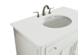 36 inch Single Bathroom vanity in Antique White with ivory white engineered marble