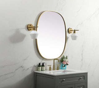 Metal Frame Oval Mirror 30x36 Inch in Brass