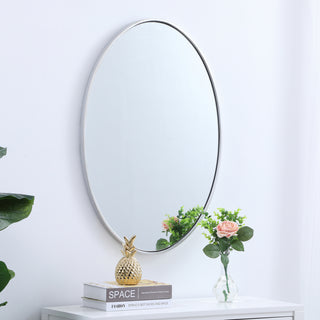 Metal frame oval mirror 34 inch in silver