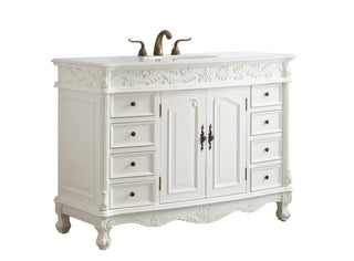 48 inch Single Bathroom vanity in Antique White with ivory white engineered marble