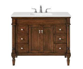 42 inch Single Bathroom vanity in Walnut with ivory white engineered marble