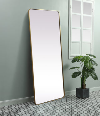 Soft Corner Metal Rectangle Mirror 32x72 Inch in Brass